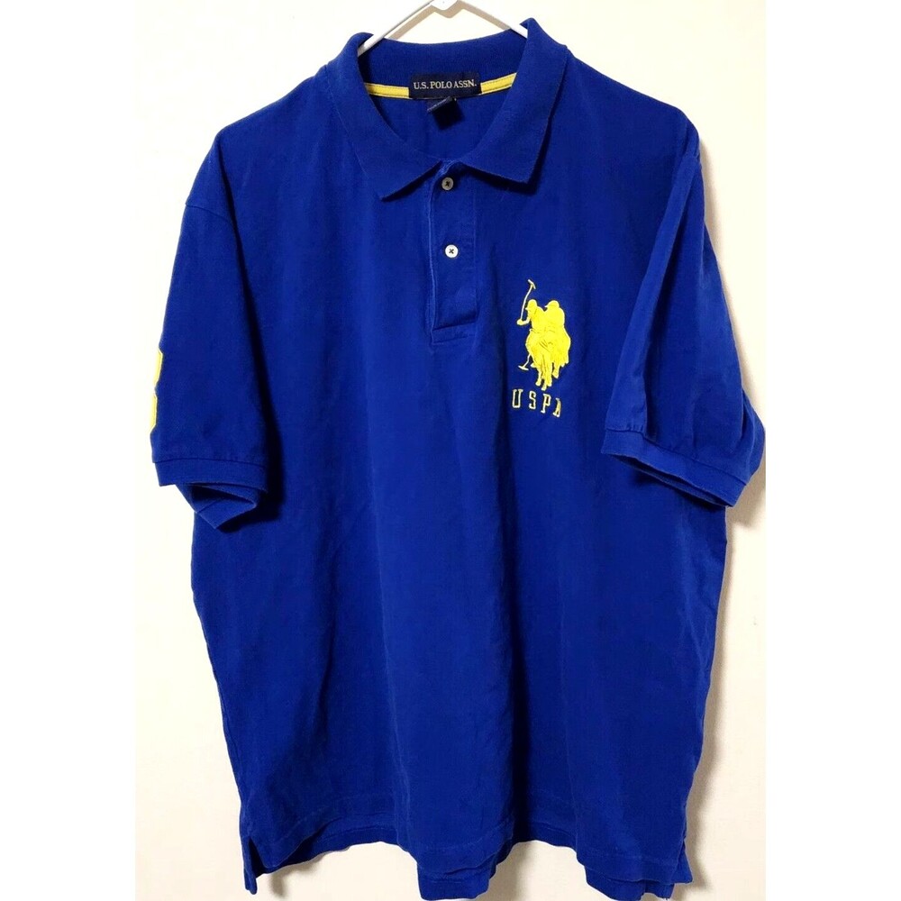 US POLO ASSN #3 Short Sleeve Big Yellow Logo Men Blue Polo Shirt Size XXL